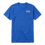 Un T-shirt royal à manches courtes et col rond, orné d'un motif représentant un animal de la ferme sur la poitrine gauche.