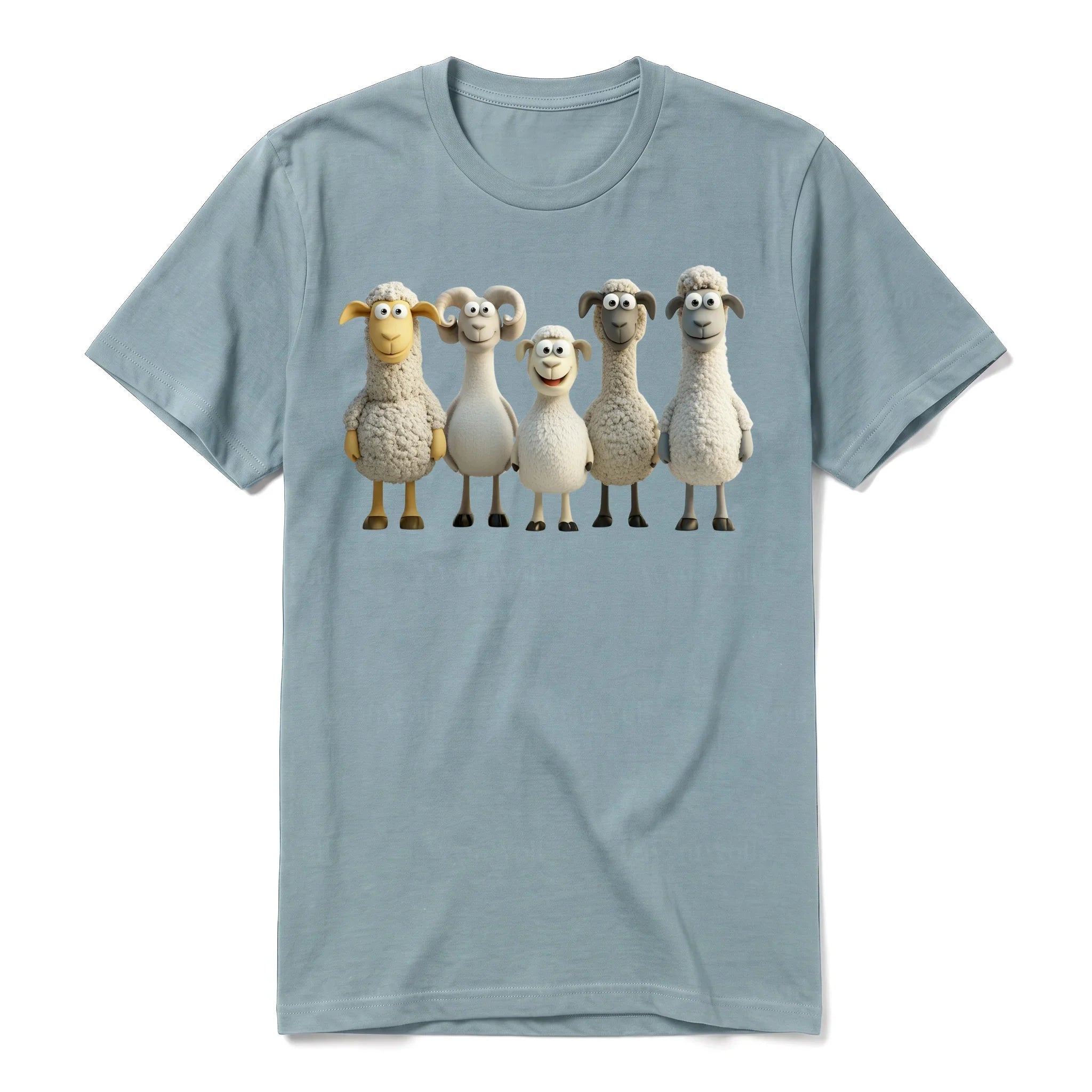Un T-shirt sauge à manches courtes et col rond, orné d'un motif représentant un animal de la ferme sur le devant.
