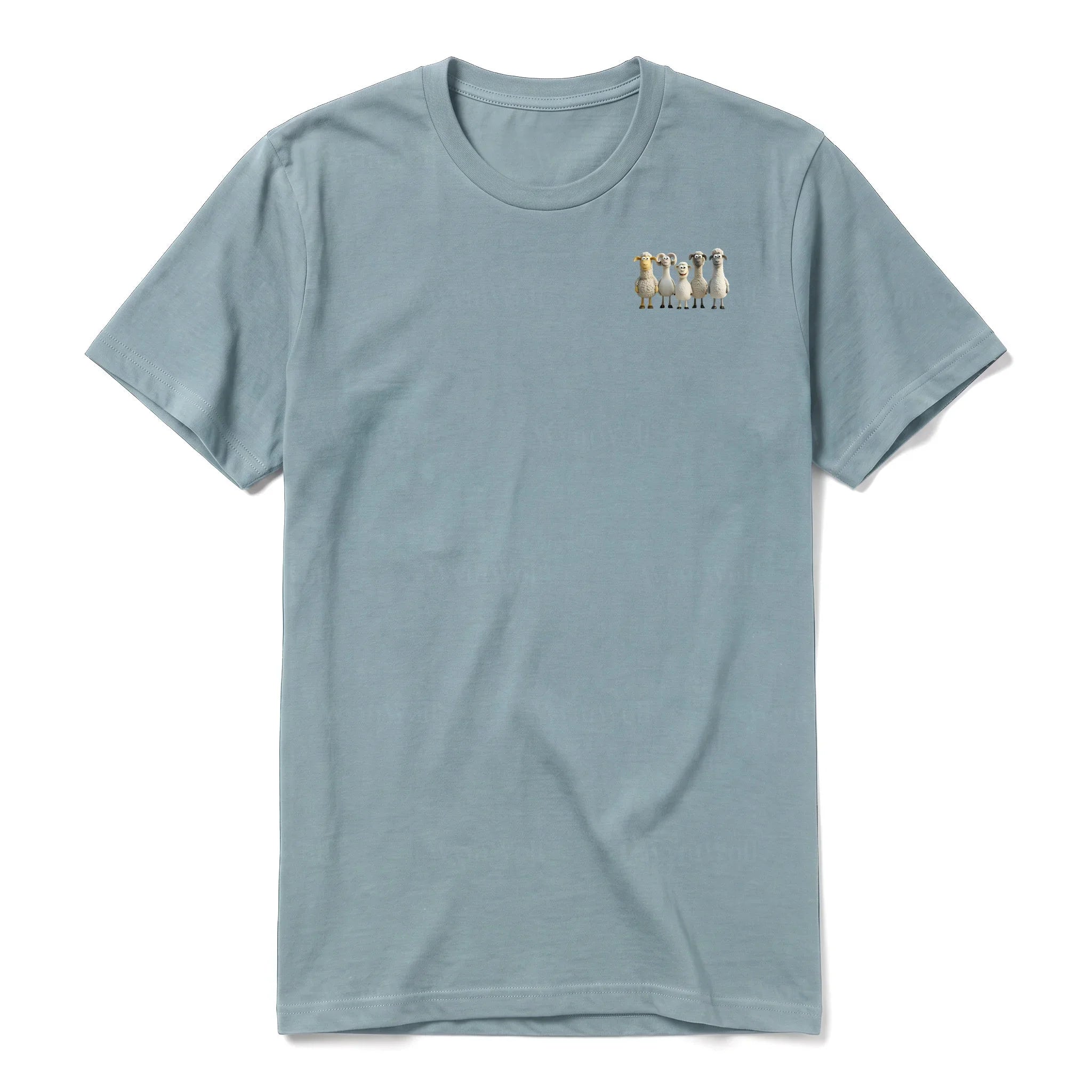 Un T-shirt sauge à manches courtes et col rond, orné d'un motif représentant un animal de la ferme sur la poitrine gauche.