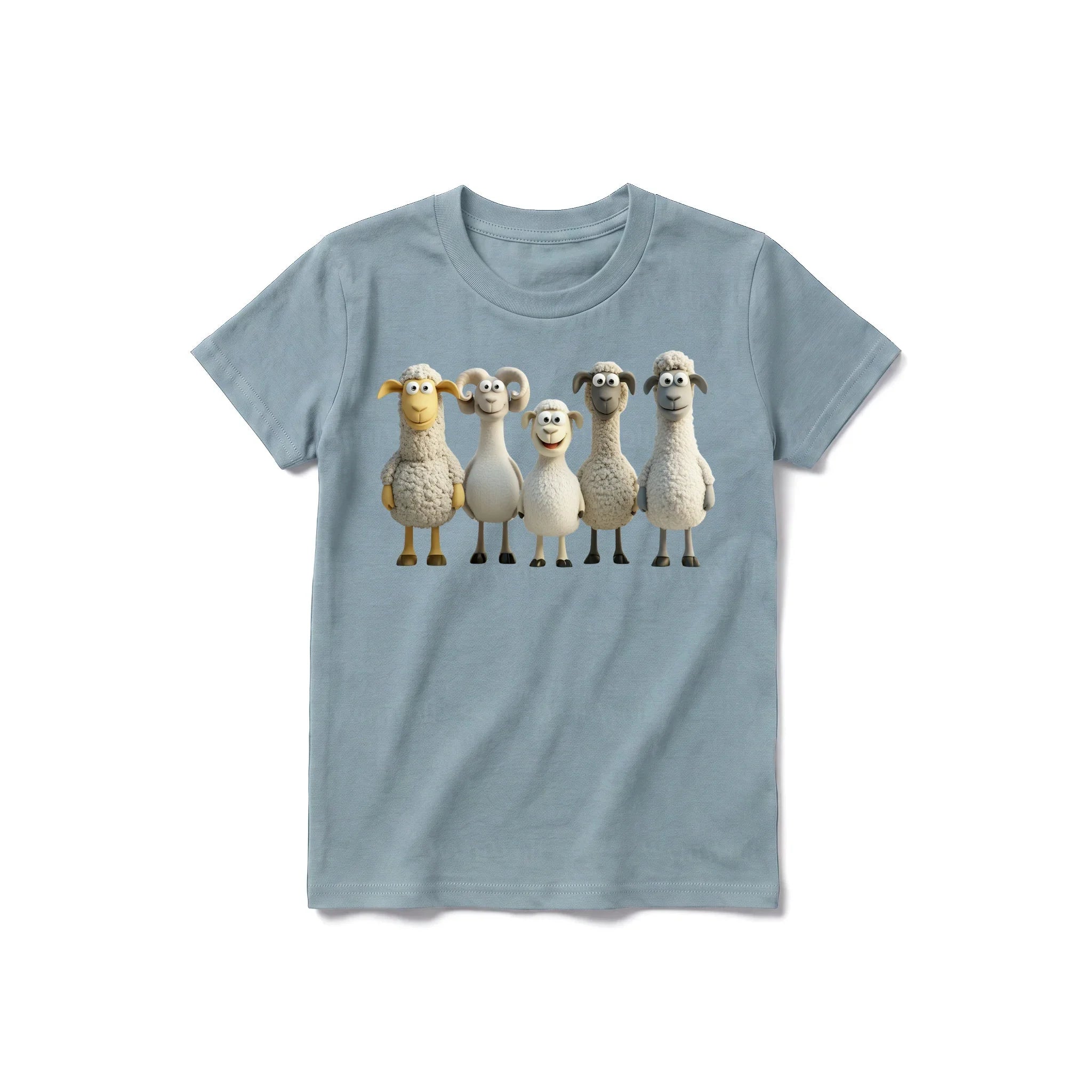 Un T-shirt sauge à manches courtes et col rond pour jeune, orné d'un motif représentant un animal de la ferme sur le devant.