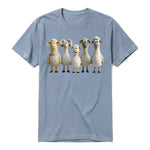 Un T-shirt steel-blue à manches courtes et col rond, orné d'un motif représentant un animal de la ferme sur le devant.