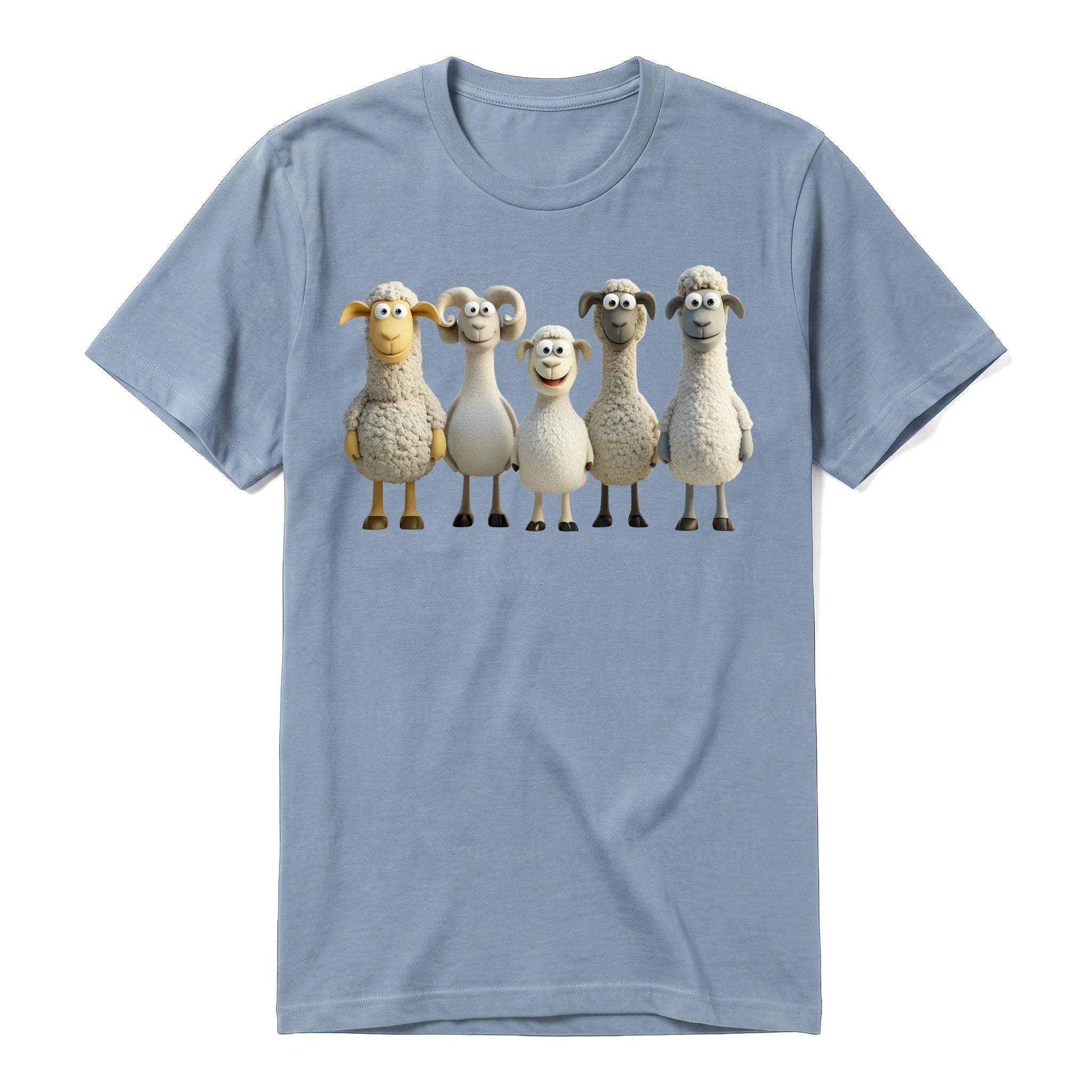 Un T-shirt steel-blue à manches courtes et col rond, orné d'un motif représentant un animal de la ferme sur le devant.