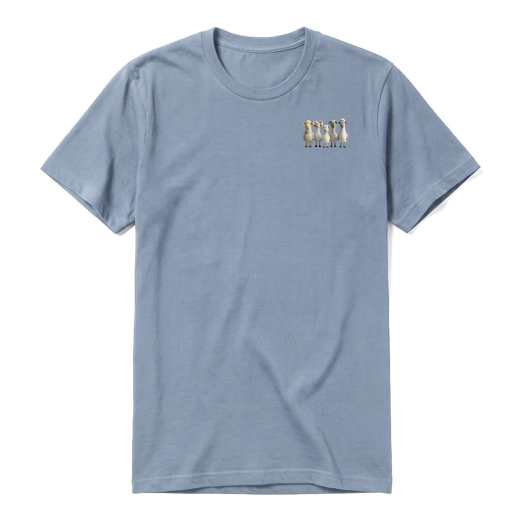 Un T-shirt steel-blue à manches courtes et col rond, orné d'un motif représentant un animal de la ferme sur la poitrine gauche.