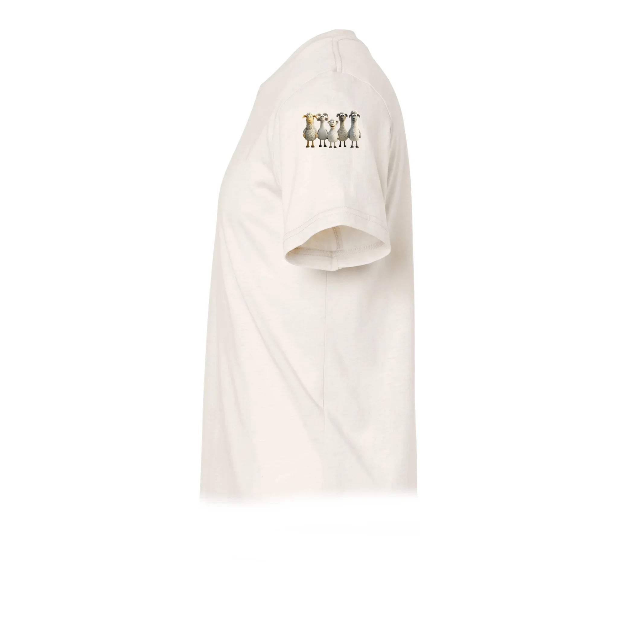 Un T-shirt blanc vintage à manches courtes et col rond, orné d'un motif représentant un animal de la ferme sur le haut de la manche gauche.