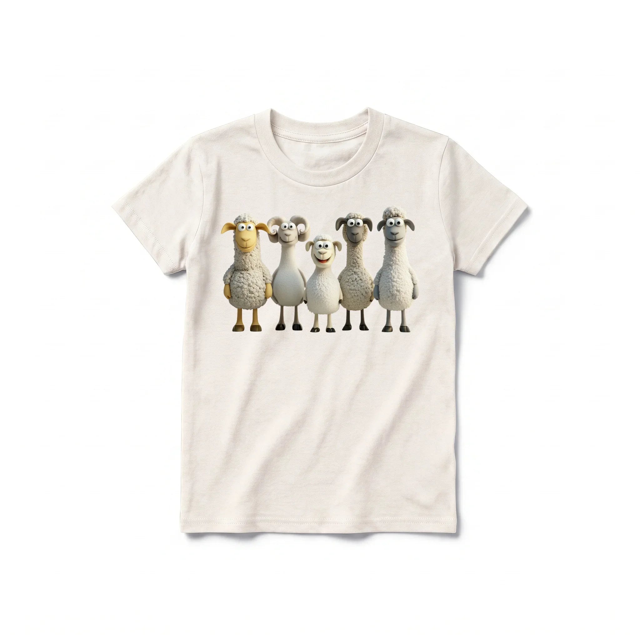 Un T-shirt blanc vintage à manches courtes et col rond pour jeune, orné d'un motif représentant un animal de la ferme sur le devant.