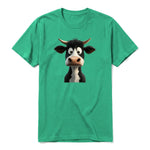 A kelly short-sleeve crewneck t-shirt for adult featuring a graphic of a farm animal on the front.
