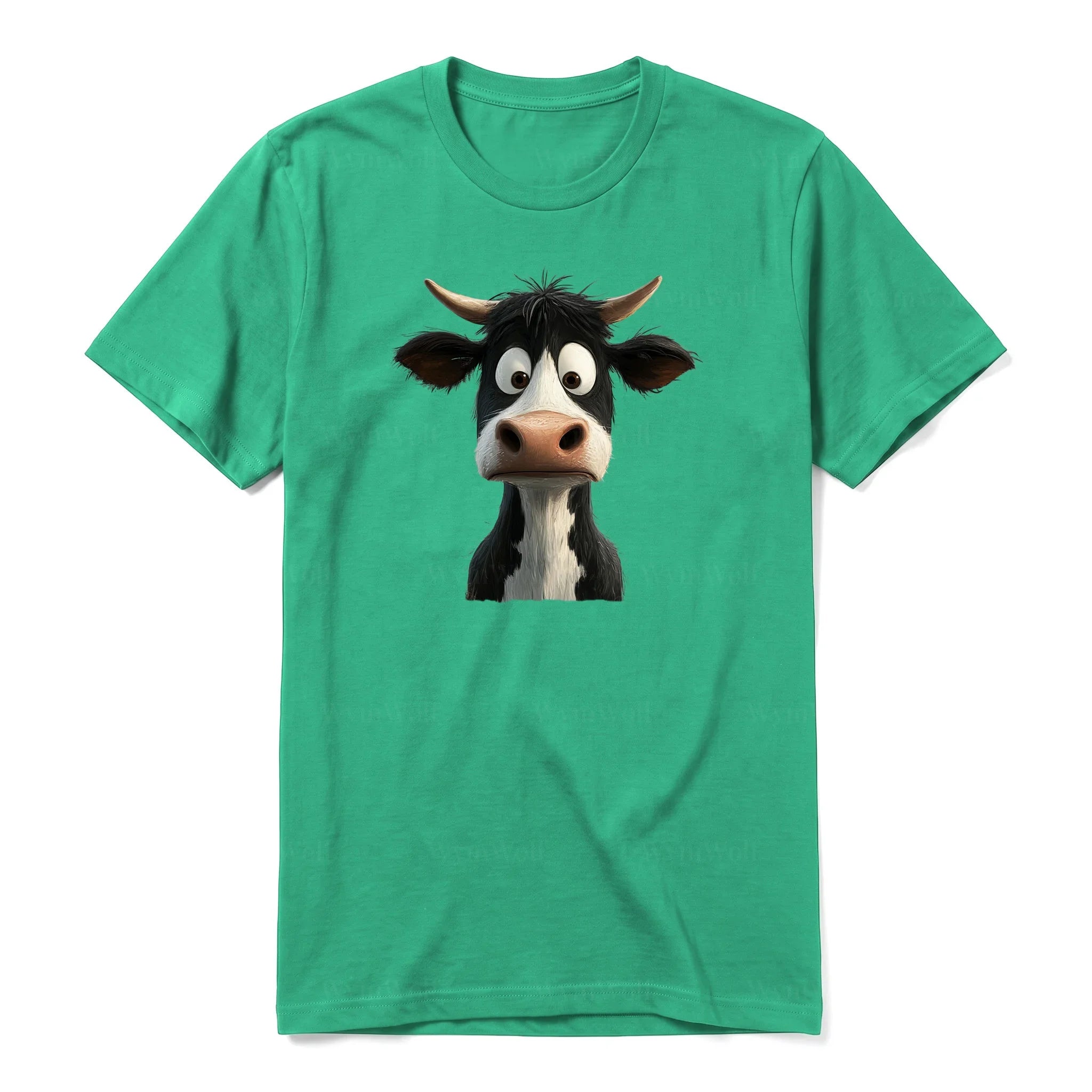 A kelly short-sleeve crewneck t-shirt for adult featuring a graphic of a farm animal on the front.