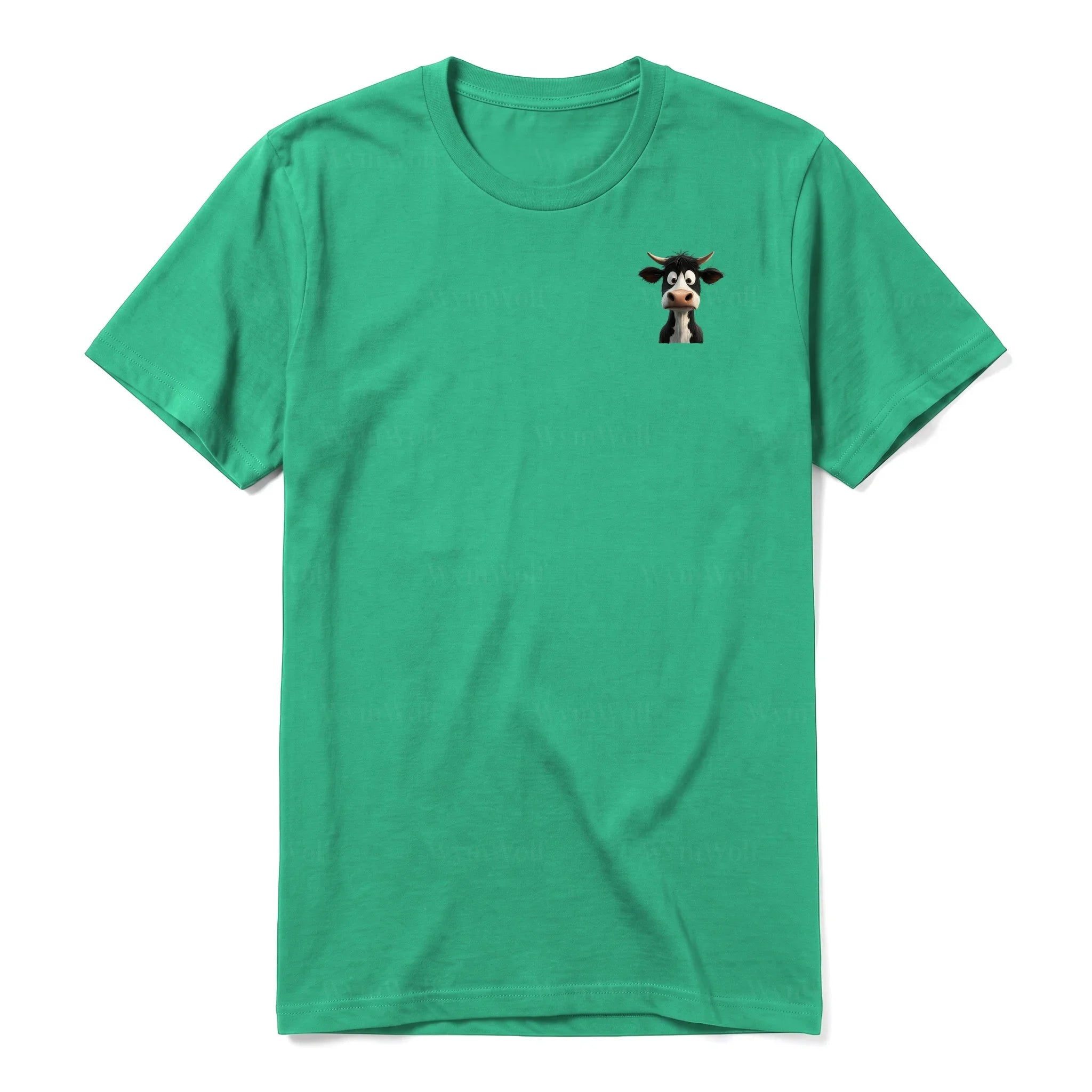 A kelly short-sleeve crewneck t-shirt for adult featuring a graphic of a farm animal on the left chest.