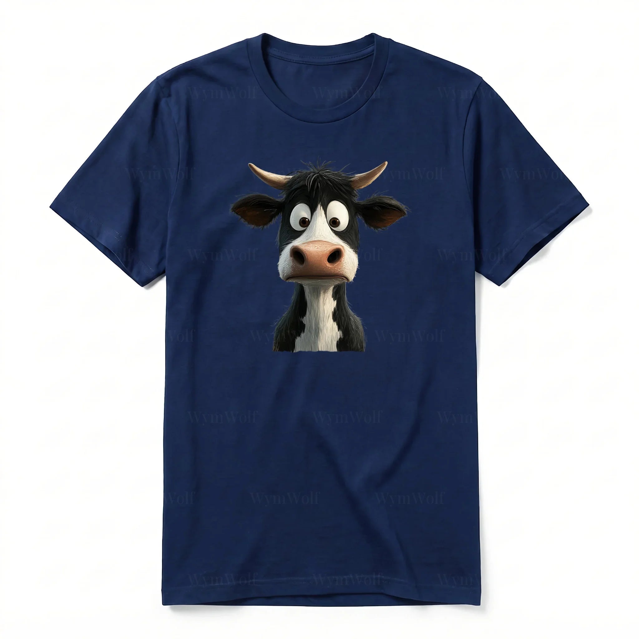 A navy short-sleeve crewneck t-shirt for adult featuring a graphic of a farm animal on the front.