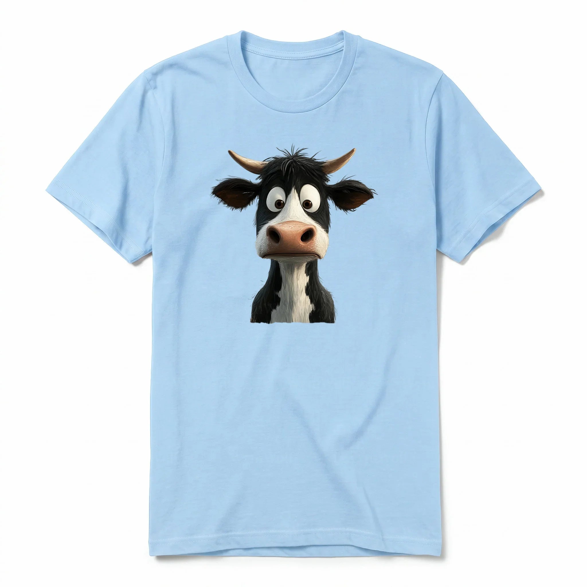 Un T-shirt poudre à manches courtes et col rond, orné d'un motif représentant un animal de la ferme sur le devant.