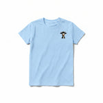 Un T-shirt poudre à manches courtes et col rond pour jeune, orné d'un motif représentant un animal de la ferme sur la poitrine gauche.