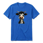 A royal short-sleeve crewneck t-shirt for adult featuring a graphic of a farm animal on the front.