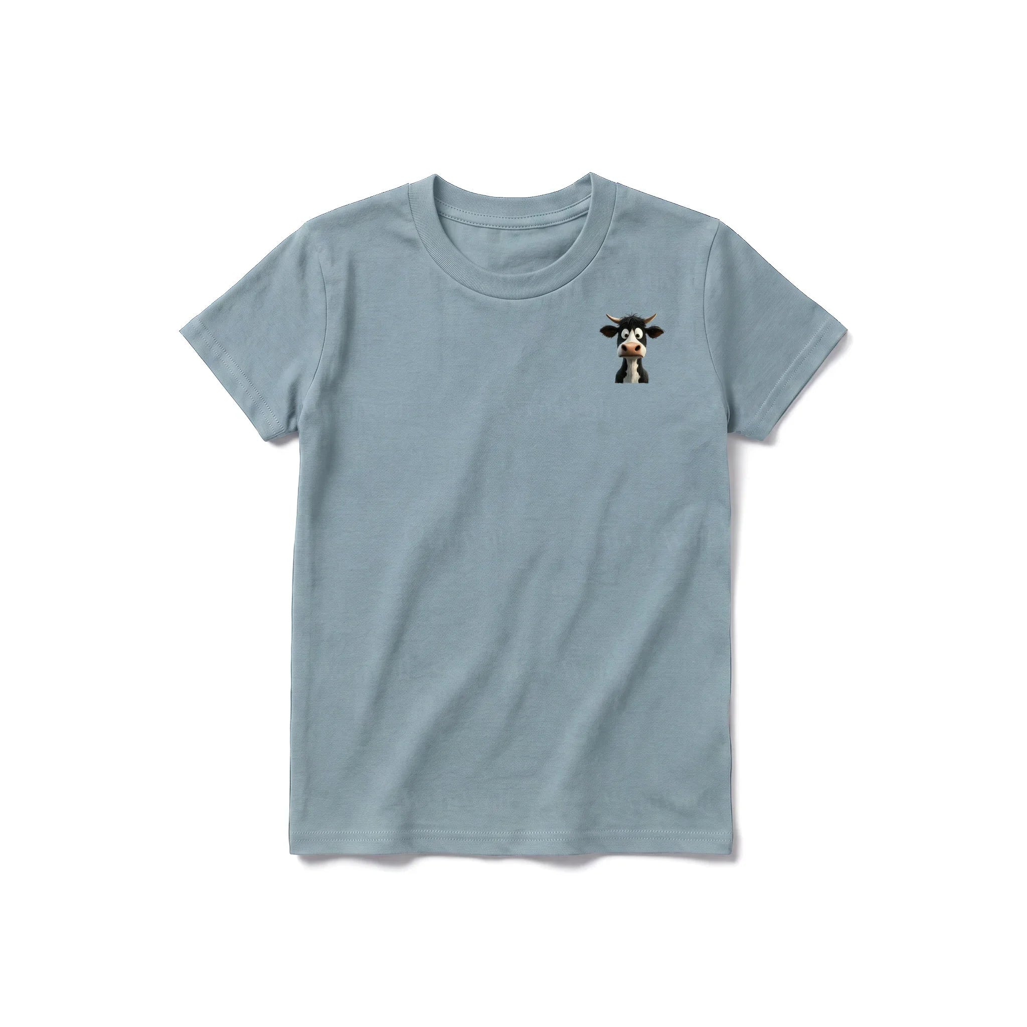 A sage short-sleeve crewneck t-shirt for youth featuring a graphic of a farm animal on the left chest.