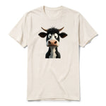 Un T-shirt blanc vintage à manches courtes et col rond, orné d'un motif représentant un animal de la ferme sur le devant.