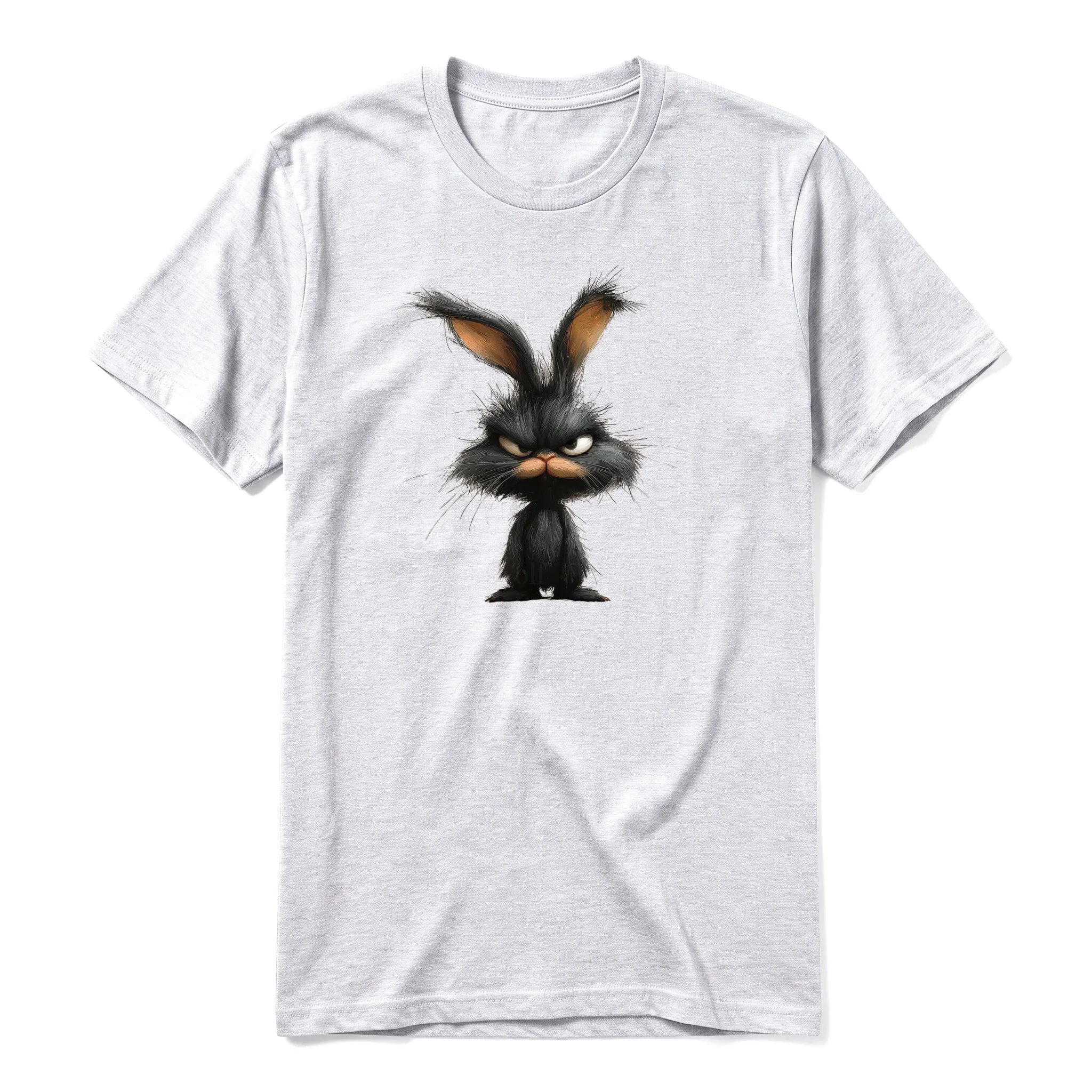 Un T-shirt gris cendré à manches courtes et col rond, orné d'un motif représentant un animal de la ferme sur le devant.