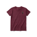 Un T-shirt marron à manches courtes et col rond pour jeune, orné d'un motif représentant un animal de la ferme sur la poitrine gauche.