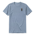 Un T-shirt steel-blue à manches courtes et col rond, orné d'un motif représentant un animal de la ferme sur la poitrine gauche.