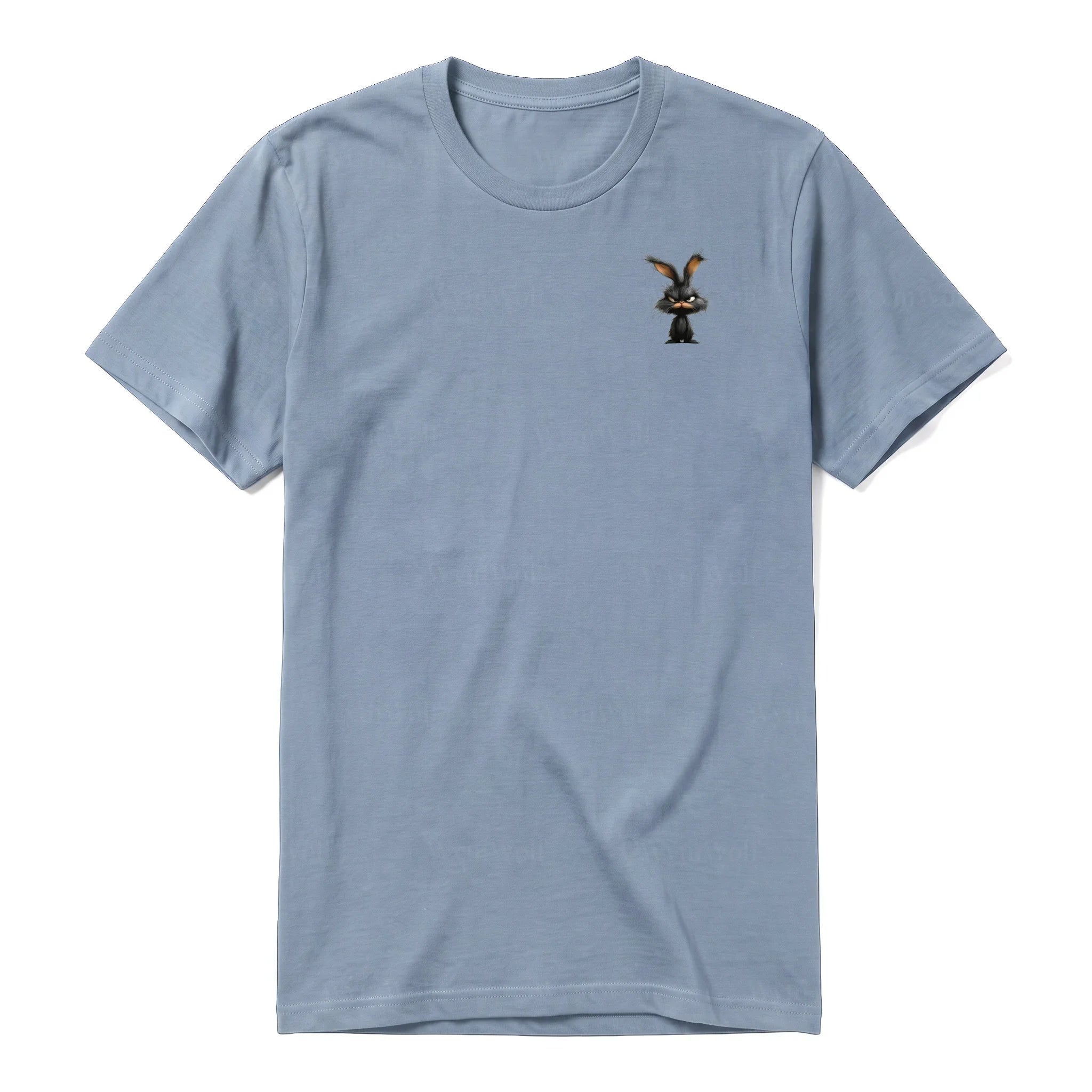 Un T-shirt steel-blue à manches courtes et col rond, orné d'un motif représentant un animal de la ferme sur la poitrine gauche.