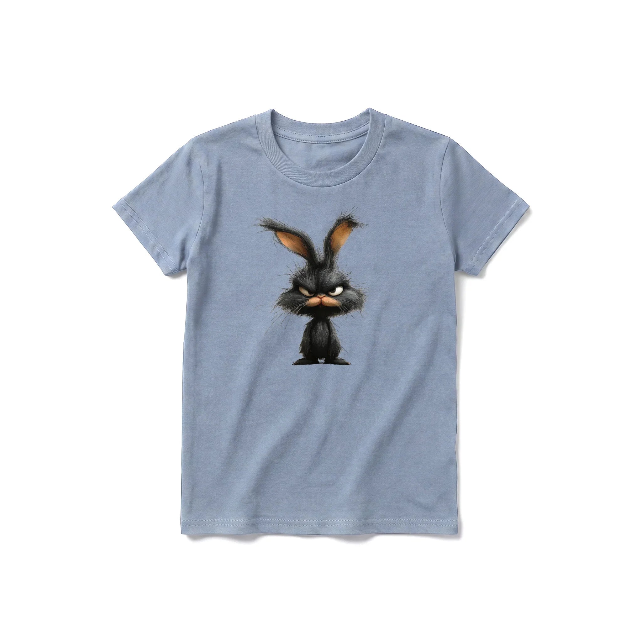 Un T-shirt steel-blue à manches courtes et col rond pour jeune, orné d'un motif représentant un animal de la ferme sur le devant.