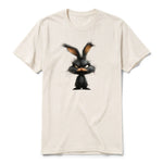 A vintage-white short-sleeve crewneck t-shirt for adult featuring a graphic of a farm animal on the front.