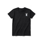 Un T-shirt noir à manches courtes et col rond pour jeune, orné d'un motif représentant un animal de la ferme sur la poitrine gauche.