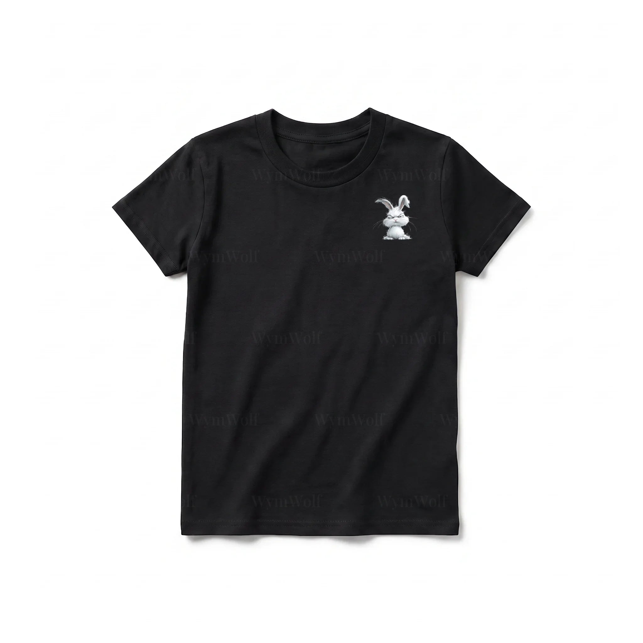 Un T-shirt noir à manches courtes et col rond pour jeune, orné d'un motif représentant un animal de la ferme sur la poitrine gauche.