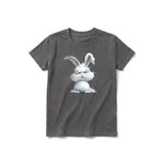 A charcoal short-sleeve crewneck t-shirt for youth featuring a graphic of a farm animal on the front.
