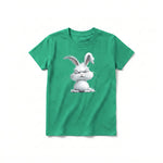 A kelly short-sleeve crewneck t-shirt for youth featuring a graphic of a farm animal on the front.