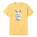A mustard short-sleeve crewneck t-shirt for adult featuring a graphic of a farm animal on the front.