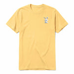A mustard short-sleeve crewneck t-shirt for adult featuring a graphic of a farm animal on the left chest.