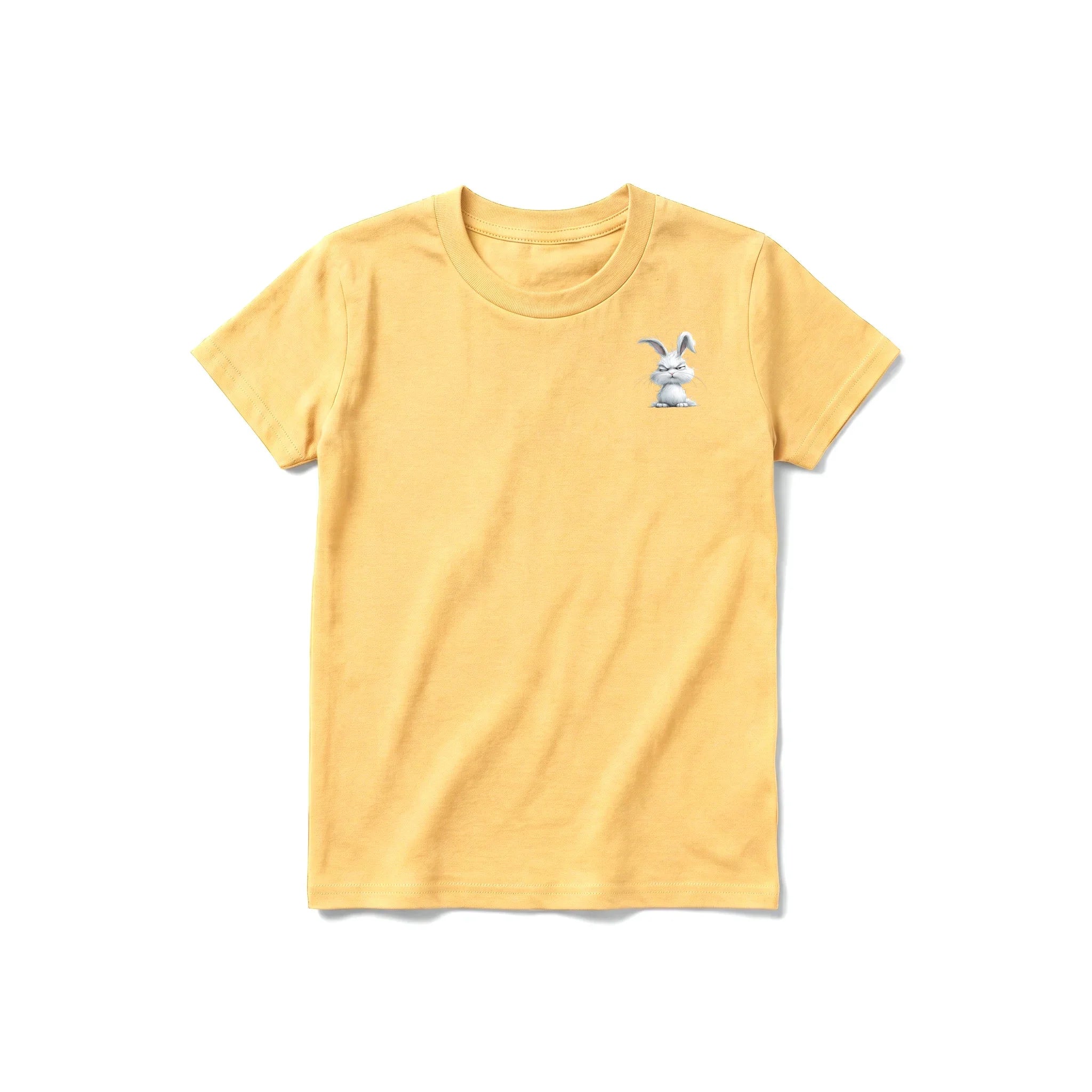 A mustard short-sleeve crewneck t-shirt for youth featuring a graphic of a farm animal on the left chest.