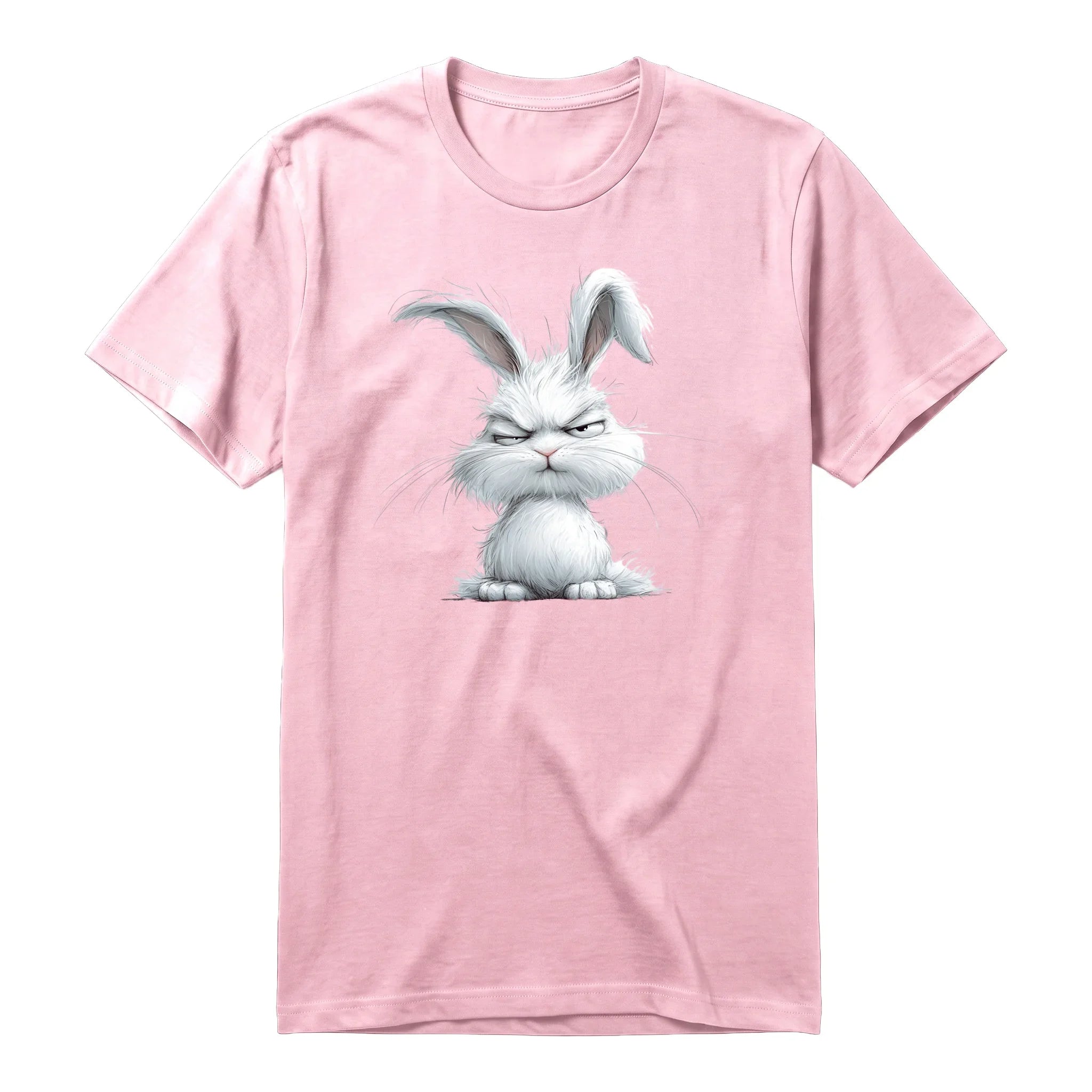 A pink short-sleeve crewneck t-shirt for adult featuring a graphic of a farm animal on the front.