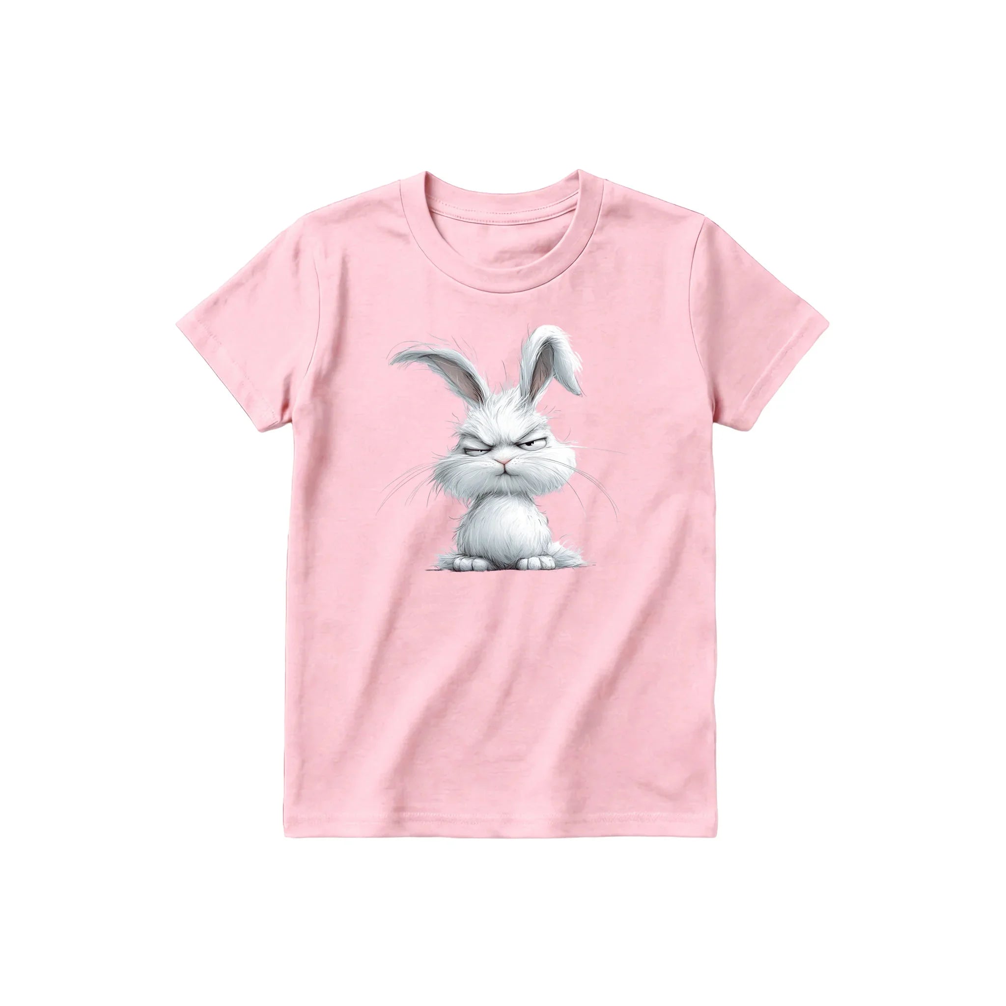 A pink short-sleeve crewneck t-shirt for youth featuring a graphic of a farm animal on the front.