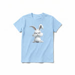 A powder short-sleeve crewneck t-shirt for youth featuring a graphic of a farm animal on the front.