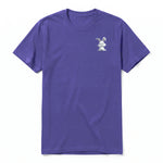 A purple short-sleeve crewneck t-shirt for adult featuring a graphic of a farm animal on the left chest.