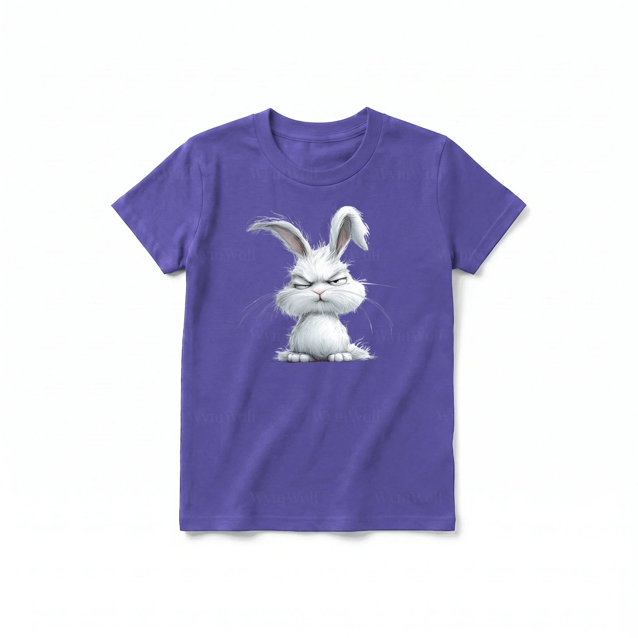 A purple short-sleeve crewneck t-shirt for youth featuring a graphic of a farm animal on the front.