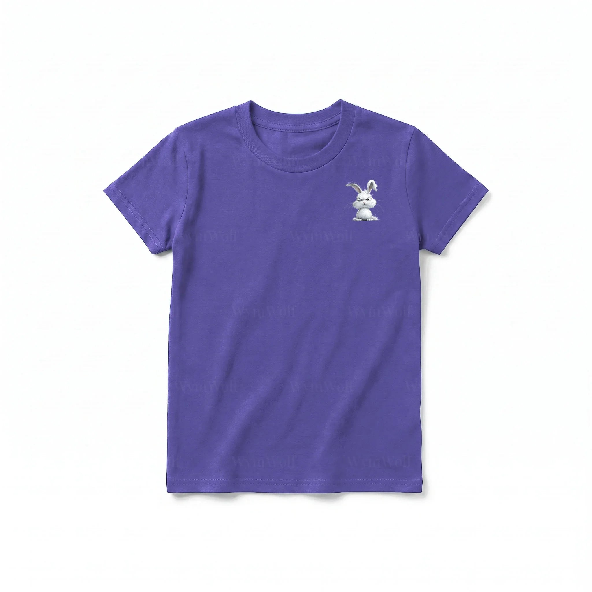 A purple short-sleeve crewneck t-shirt for youth featuring a graphic of a farm animal on the left chest.