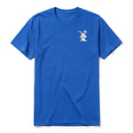Un T-shirt royal à manches courtes et col rond, orné d'un motif représentant un animal de la ferme sur la poitrine gauche.
