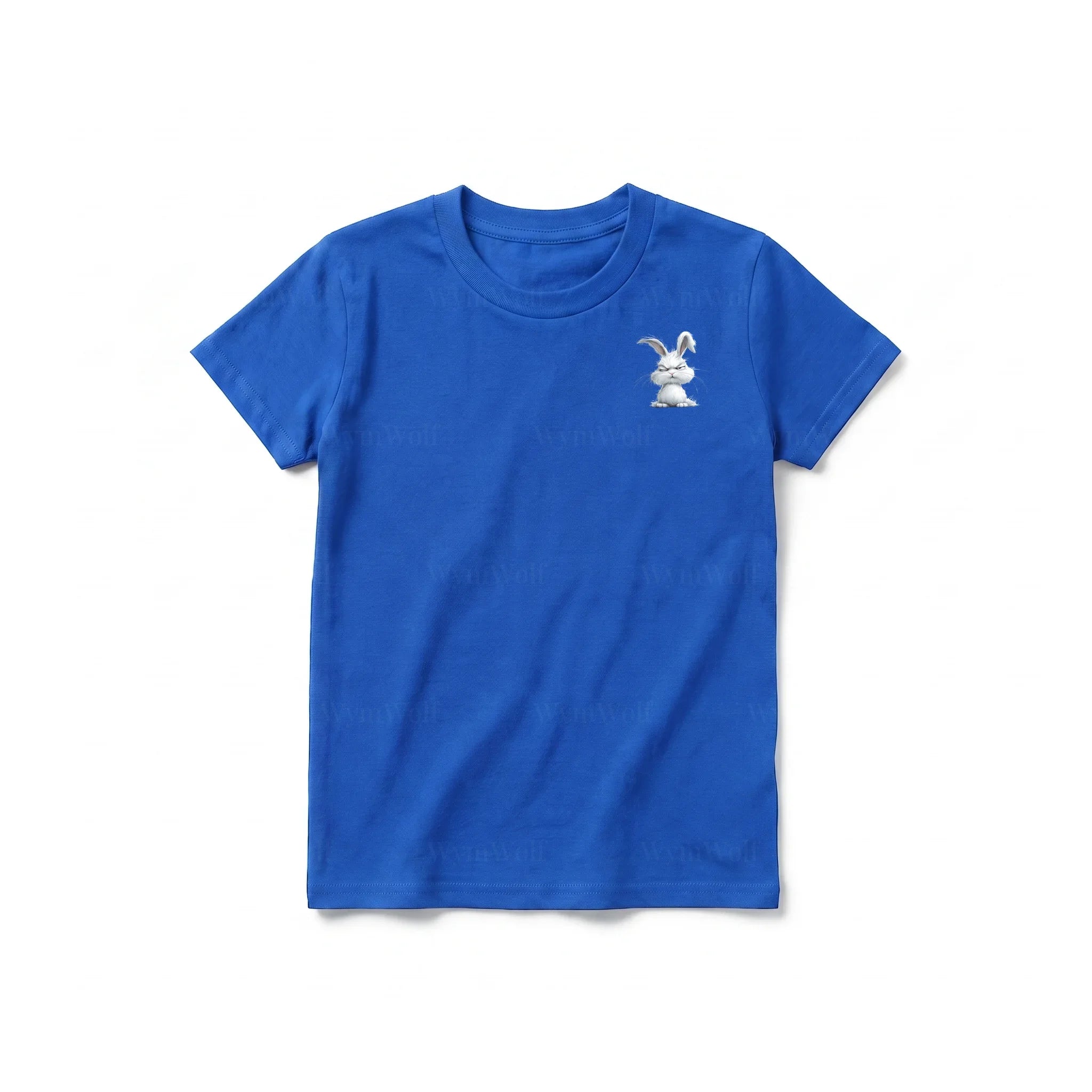 Un T-shirt royal à manches courtes et col rond pour jeune, orné d'un motif représentant un animal de la ferme sur la poitrine gauche.