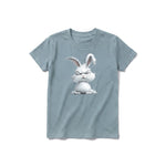 A sage short-sleeve crewneck t-shirt for youth featuring a graphic of a farm animal on the front.