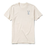 A vintage-white short-sleeve crewneck t-shirt for adult featuring a graphic of a farm animal on the left chest.