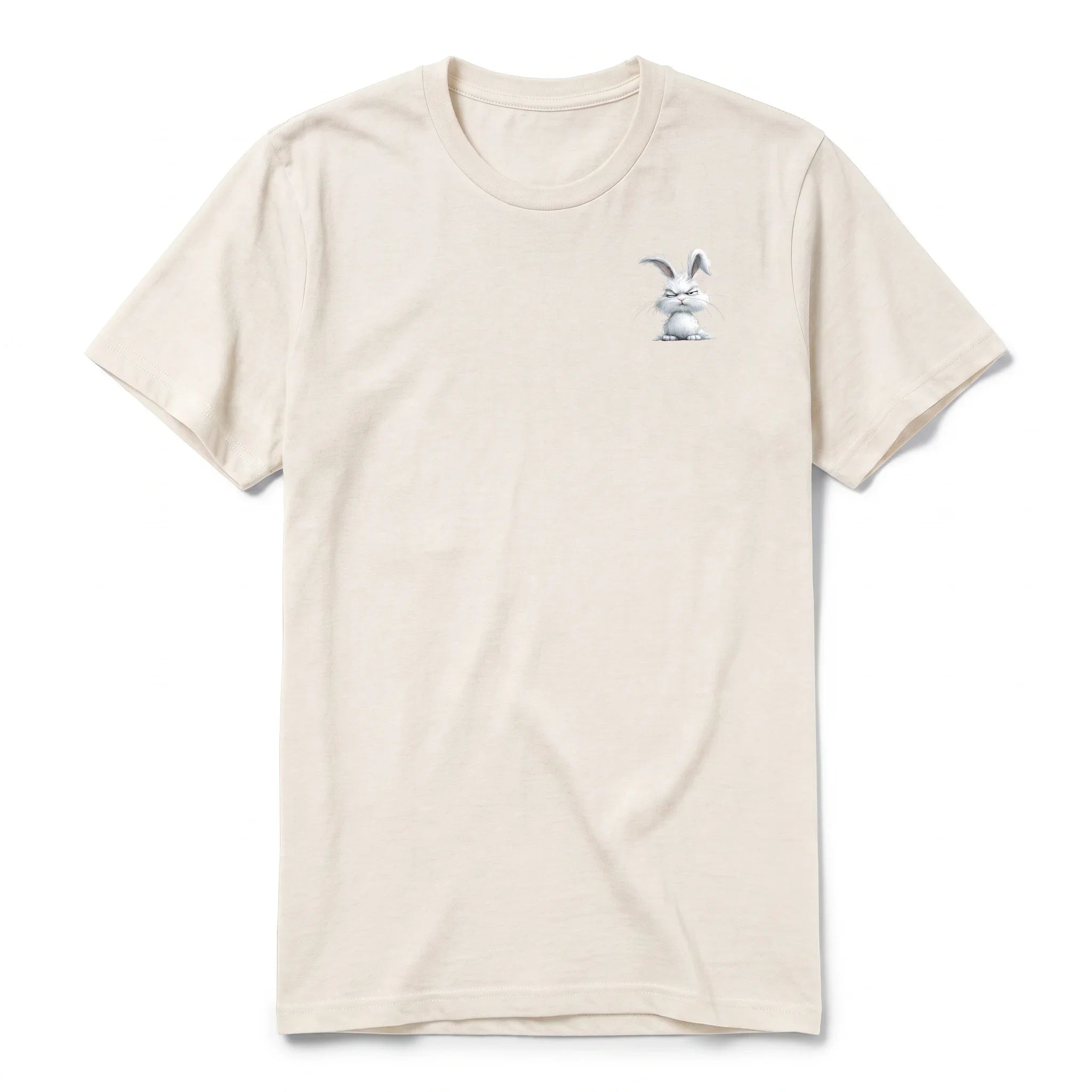 A vintage-white short-sleeve crewneck t-shirt for adult featuring a graphic of a farm animal on the left chest.