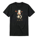 A black short-sleeve crewneck t-shirt for adult featuring a graphic of a farm animal on the front.