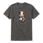 Un T-shirt charbon à manches courtes et col rond, orné d'un motif représentant un animal de la ferme sur le devant.