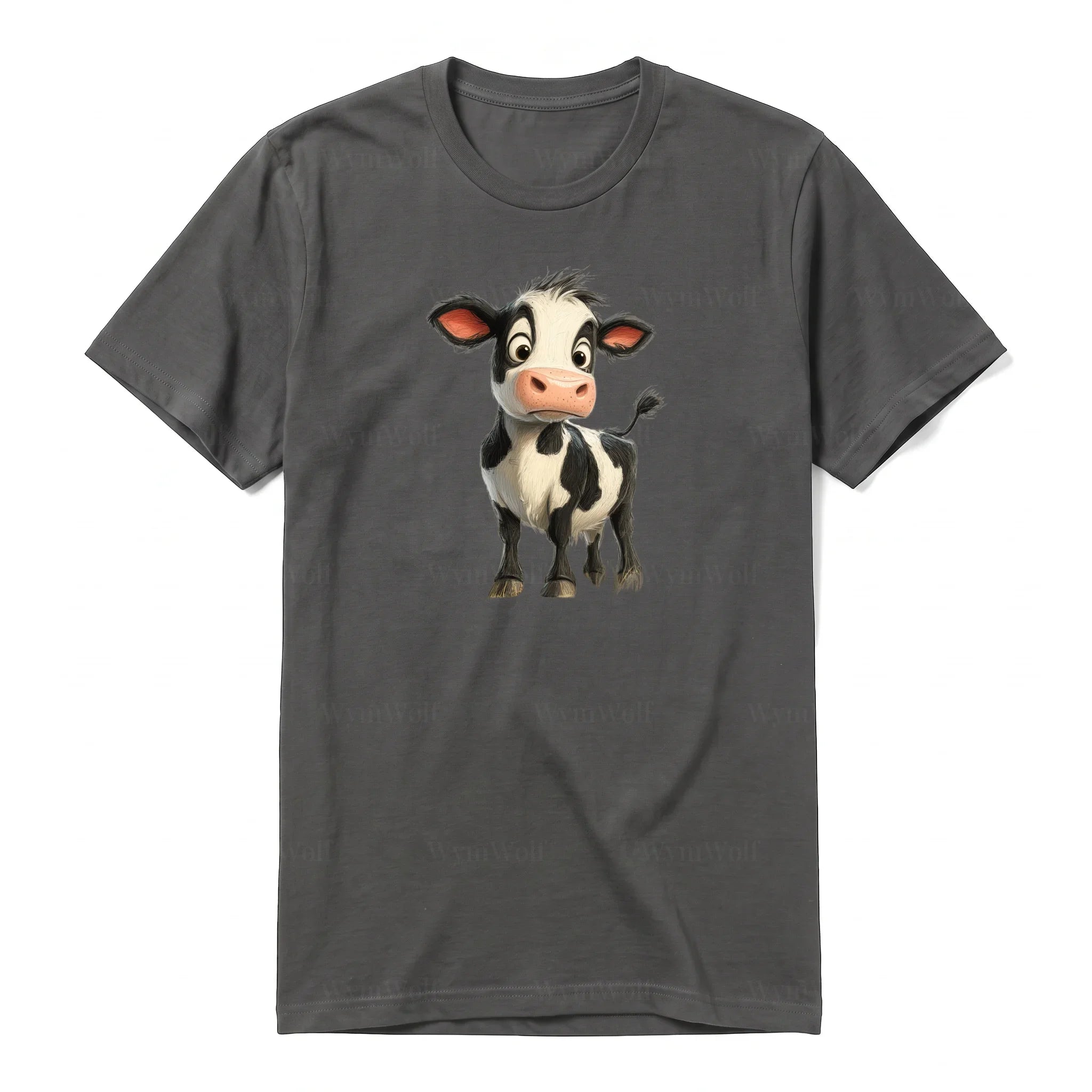 Un T-shirt charbon à manches courtes et col rond, orné d'un motif représentant un animal de la ferme sur le devant.