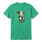 Un T-shirt kelly à manches courtes et col rond, orné d'un motif représentant un animal de la ferme sur le devant.
