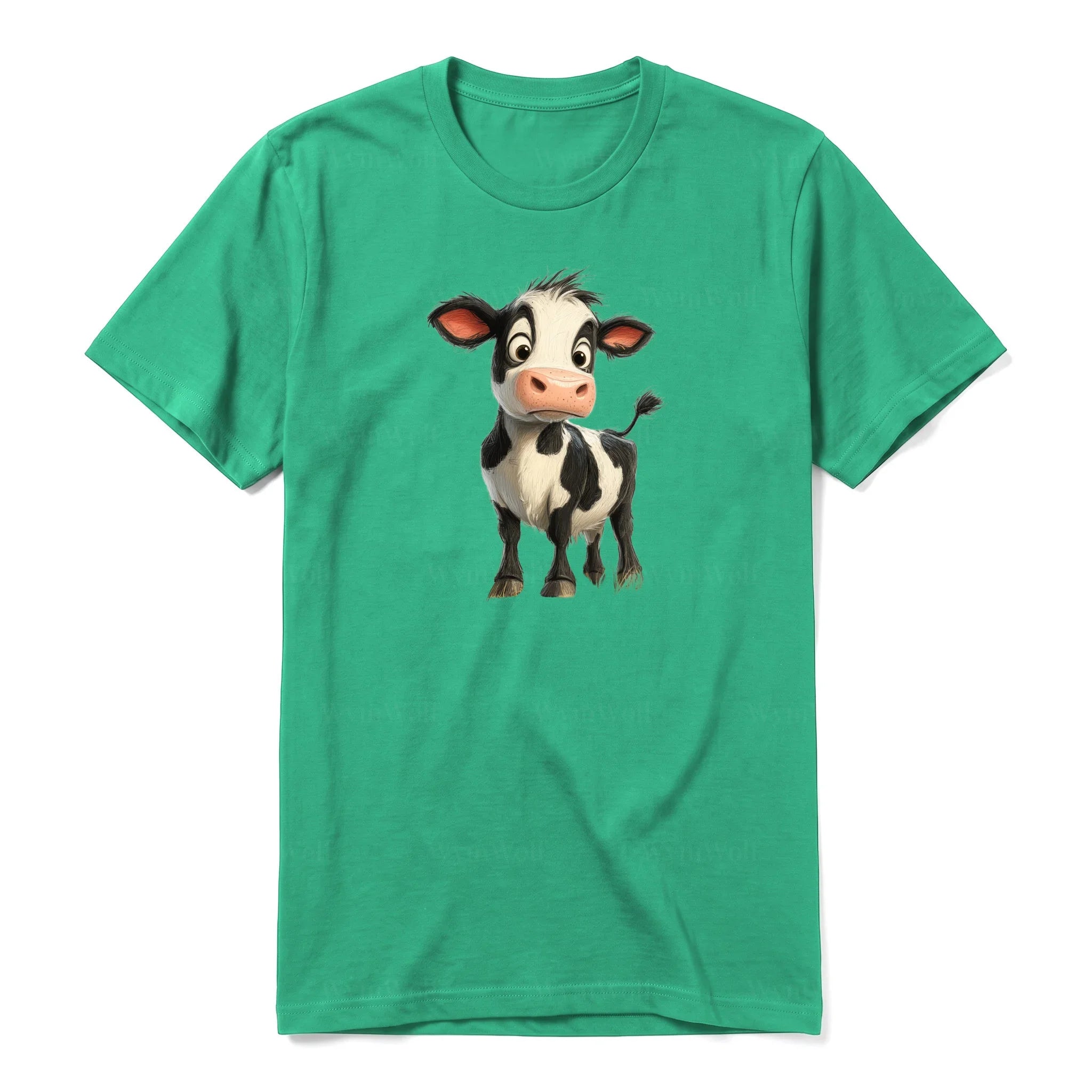 Un T-shirt kelly à manches courtes et col rond, orné d'un motif représentant un animal de la ferme sur le devant.