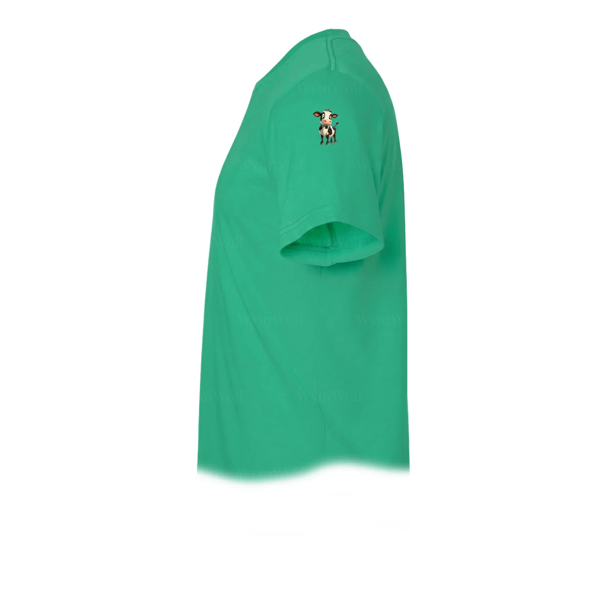 Un T-shirt kelly à manches courtes et col rond, orné d'un motif représentant un animal de la ferme sur le haut de la manche gauche.