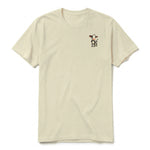 Un T-shirt latte à manches courtes et col rond, orné d'un motif représentant un animal de la ferme sur la poitrine gauche.