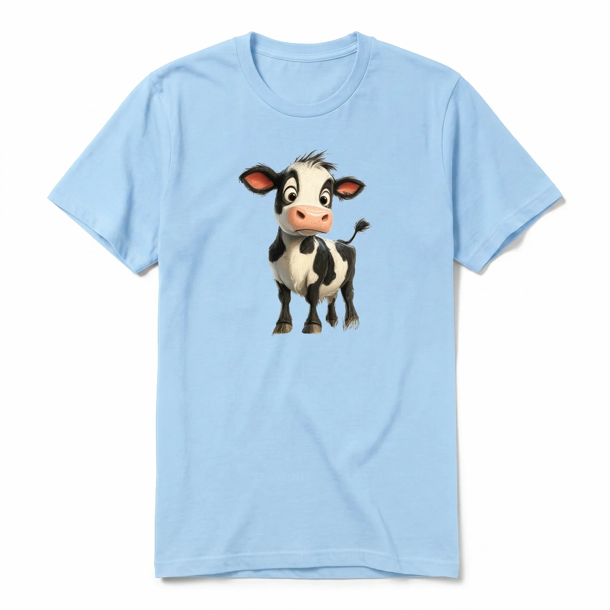 A powder short-sleeve crewneck t-shirt for adult featuring a graphic of a farm animal on the front.